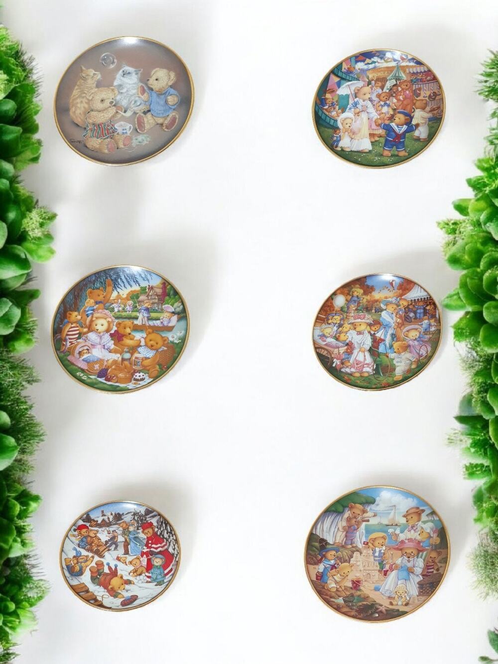 Vintage Franklin Mint Heirloom Collection Teddy Bear Plates Set of Six
